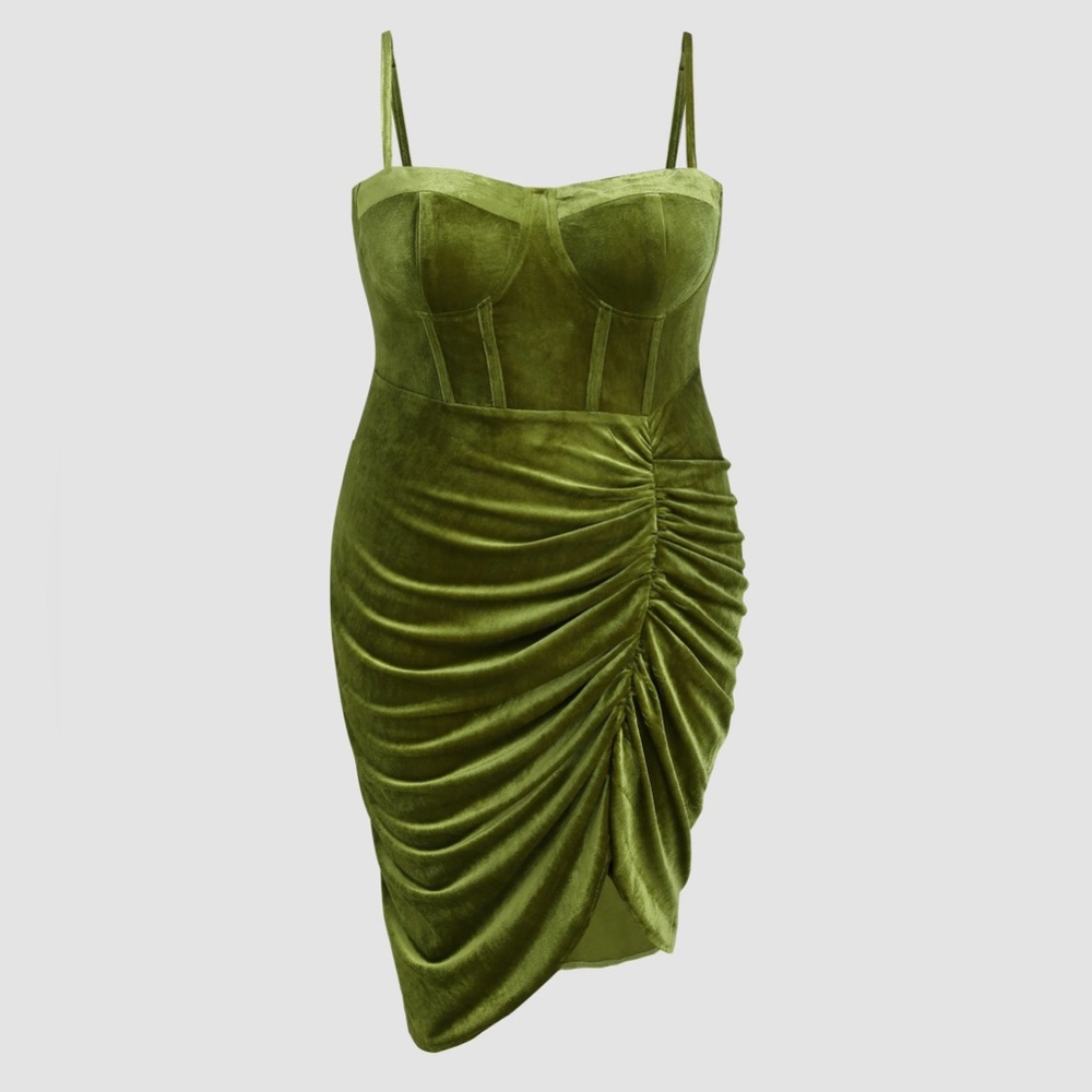 Solid Velvet Corset Ruched Midi Dress. Never worn.